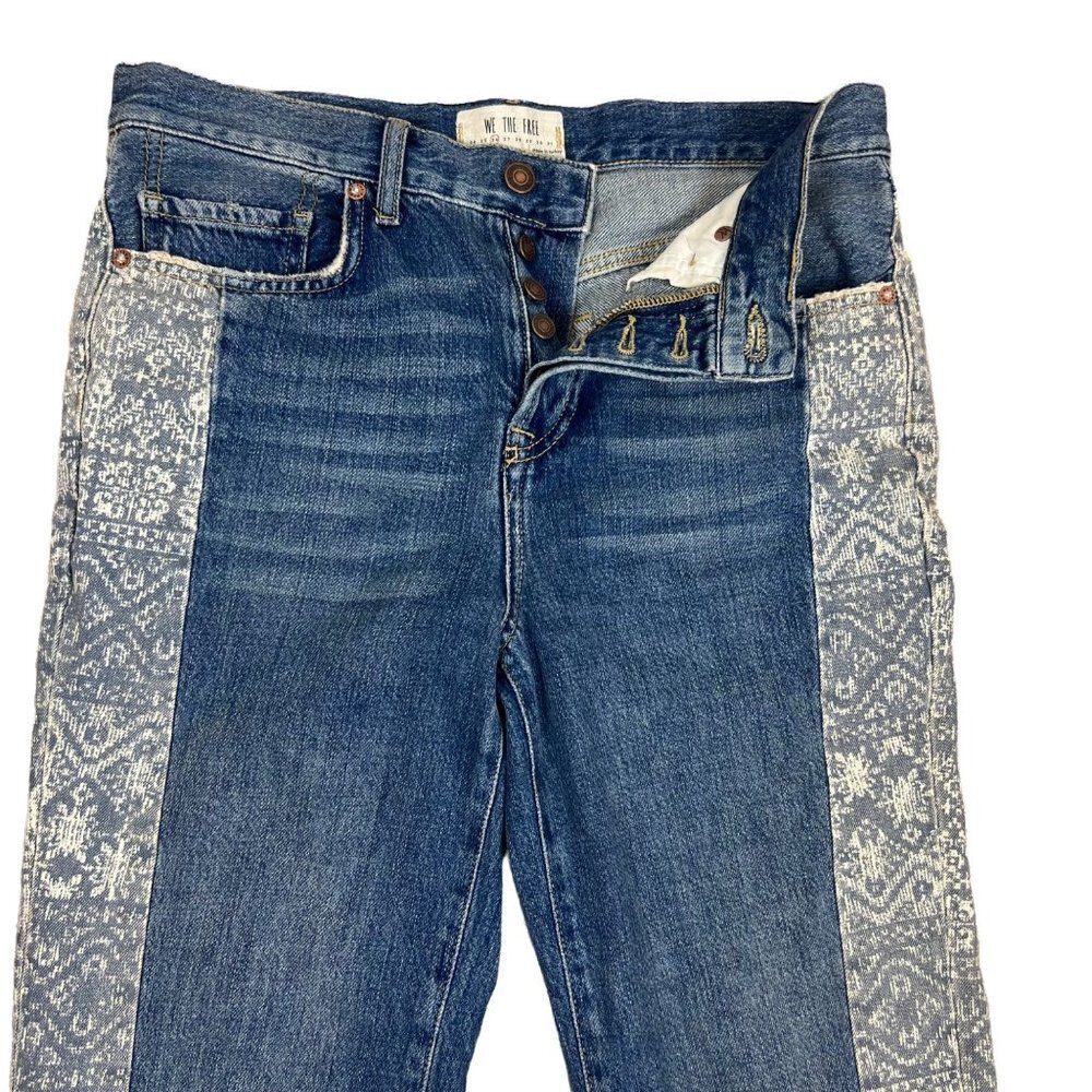 We the Free Aztec Side Panel Cropped Boyfriend Jeans Raw Hem  26 Waist  - N268 - Picture 4 of 8